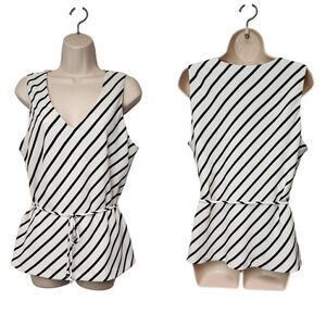Chapter One V-Neck Sleeveless Striped Blouse Top Size XL Color White/Blue